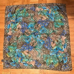 🌸 Blue and Brown Floral Leopard Print Scarf. Made in Italy (3 for $25)